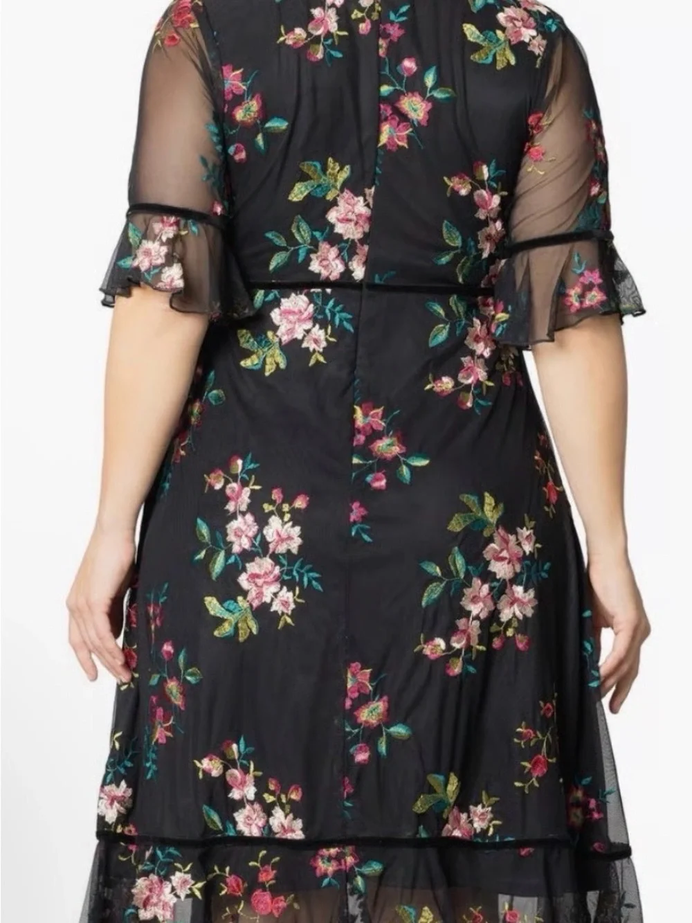 Kiyonna Black Floral Midi Dress with Ruffle Hem XXL - Picture 2 of 4